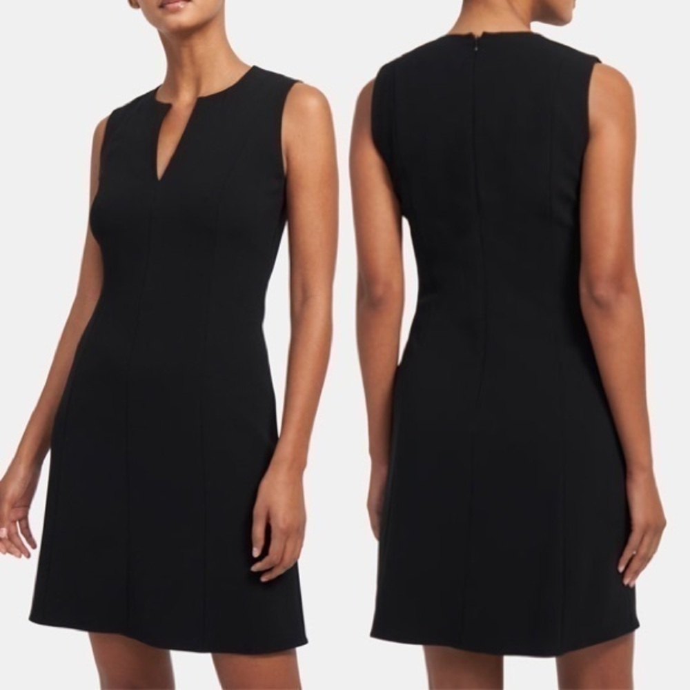 Theory Seamed Volume Black Sleeveless Mini Dress M (10)